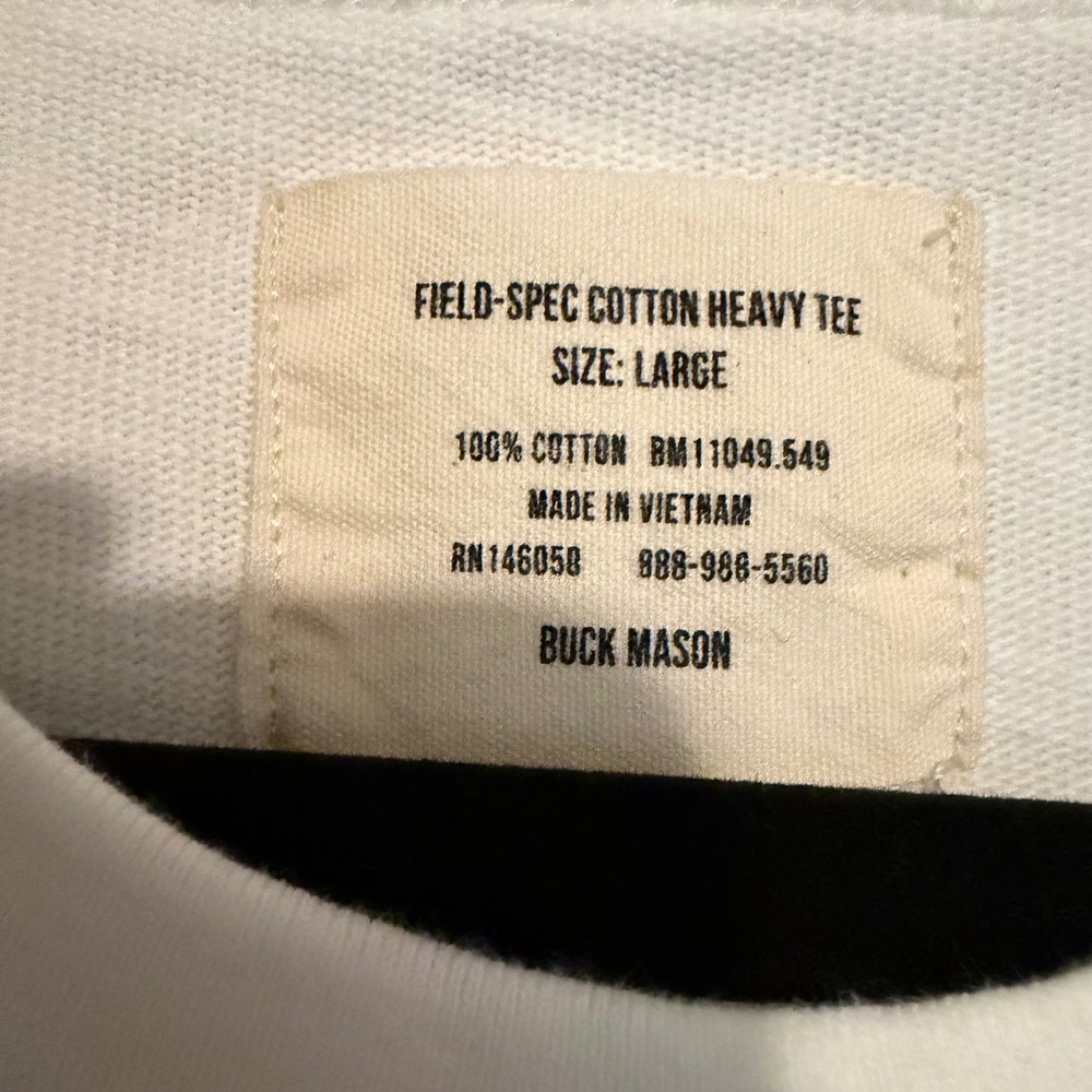 Buck Mason Field Spec Cotton Heavy Tee L White Crew Neck T Shirt casual classic - Picture 3 of 4
